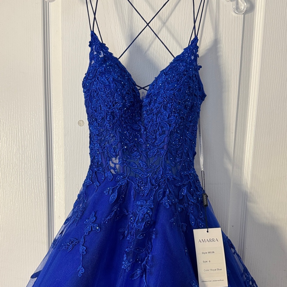 Amarra Blue Lace Graduation Dress